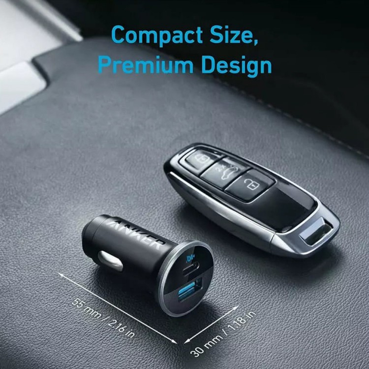 Anker 52.5W Φορτιστής Αυτοκινήτου LED Light 323, 3A, 1xUSB-A /1xUSB-C - ΜΑΥΡΟ - A2735G11