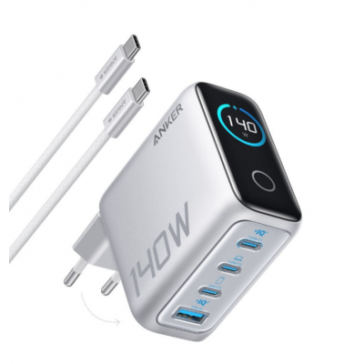 Anker 140W 5A Οικιακός Φορτιστής Zolo, φορτιστής Laptop, 4-θύρες Multi-Devices GaN Γρήγορης φόρτισης, 1xUSB-A, 3xUSB-C, με USB-C καλωδιο - EU PLUG - ΑΣΗΜΙ - B2697G41