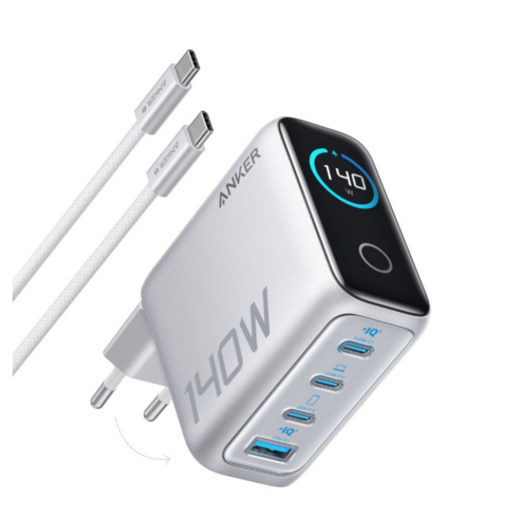 Anker 140W 5A Οικιακός Φορτιστής Zolo, φορτιστής Laptop, 4-θύρες Multi-Devices GaN Γρήγορης φόρτισης, 1xUSB-A, 3xUSB-C, με USB-C καλωδιο - EU PLUG - ΑΣΗΜΙ - B2697G41
