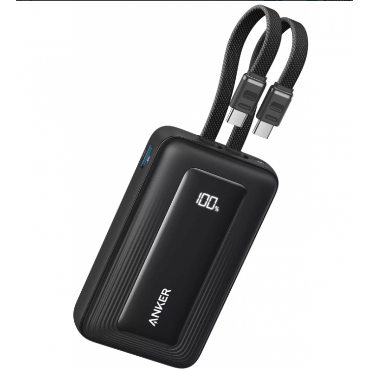 Anker 20.000mAh PowerBank QC + PD, UNIVERSAL Εξωτερική Μπαταρία 45W, Digital Display, 1xUSB-C/1xUSB-A με ενσωματωμένα 2x καλώδια USB-C για SmartPhones, Tablets - ΜΑΥΡΟ - A1681H12 