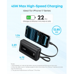 Anker 20.000mAh PowerBank QC + PD, UNIVERSAL Εξωτερική Μπαταρία 45W, Digital Display, 1xUSB-C/1xUSB-A με ενσωματωμένα 2x καλώδια USB-C για SmartPhones, Tablets - ΜΑΥΡΟ - A1681H12 