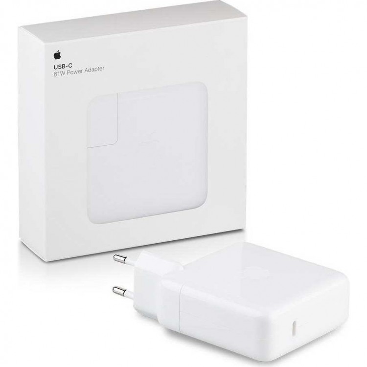 Apple Γνήσιος Φορτιστής MACBOOK USB‑C 61W, 3A με EU Adaptor, model A1947 για MACBOOK Air, Pro, iPad Pro - Λευκό - MNF72Z/A