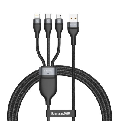 Baseus Data Καλώδιο Flash Series Ⅱ 3-σε-1 , USB-USB-C/microUSB/Lightning 3in1 Cable 66W 1.2μ. - ΓΚΡΙ - CA1T3-G1