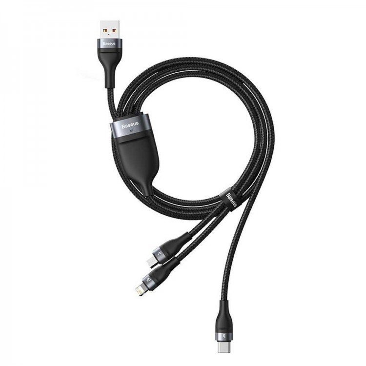 Baseus Data Καλώδιο Flash Series Ⅱ 3-σε-1 , USB-USB-C/microUSB/Lightning 3in1 Cable 66W 1.2μ. - ΓΚΡΙ - CA1T3-G1