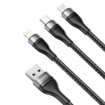 Baseus Data Καλώδιο Flash Series Ⅱ 3-σε-1 , USB-USB-C/microUSB/Lightning 3in1 Cable 66W 1.2μ. - ΓΚΡΙ - CA1T3-G1