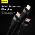 Baseus Data Καλώδιο Flash Series Ⅱ 3-σε-1 , USB-USB-C/microUSB/Lightning 3in1 Cable 66W 1.2μ. - ΜΑΥΡΟ - CA1T3-G1