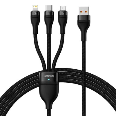Baseus Data Καλώδιο Flash Series Ⅱ 3-σε-1 , USB-USB-C/microUSB/Lightning 3in1 Cable 66W 1.2μ. - ΜΑΥΡΟ - CA1T3-G1