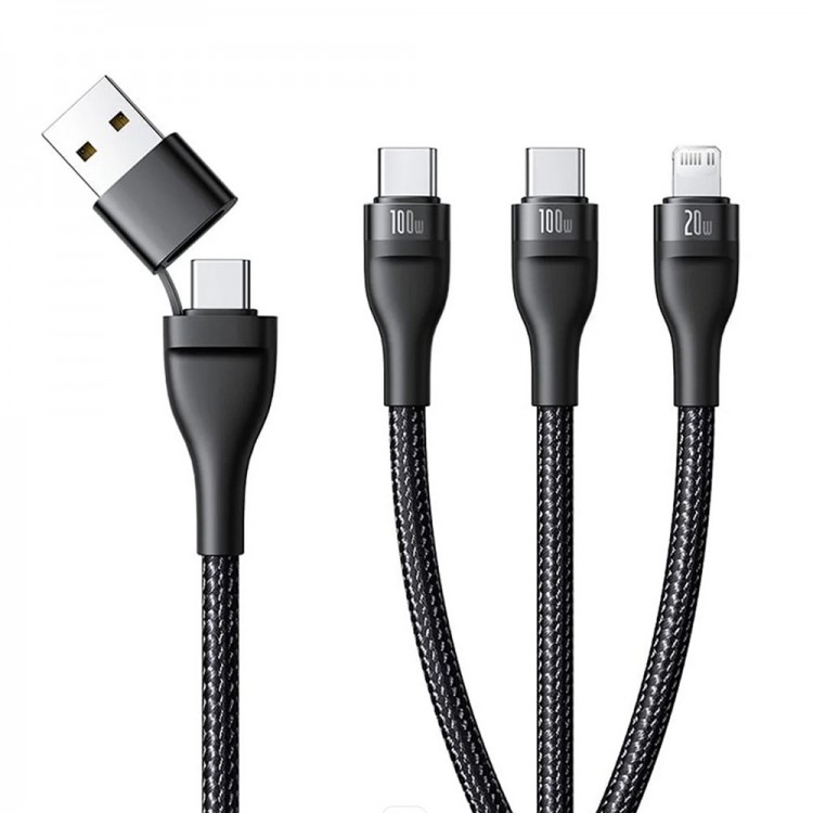 Baseus Data Καλώδιο 3σε1 Flash Series 3, USB-A/USB-C σε Lightning, 2x USB-C, 100W/5A , 1.5μ. - ΜΑΥΡΟ - P10377501111-00