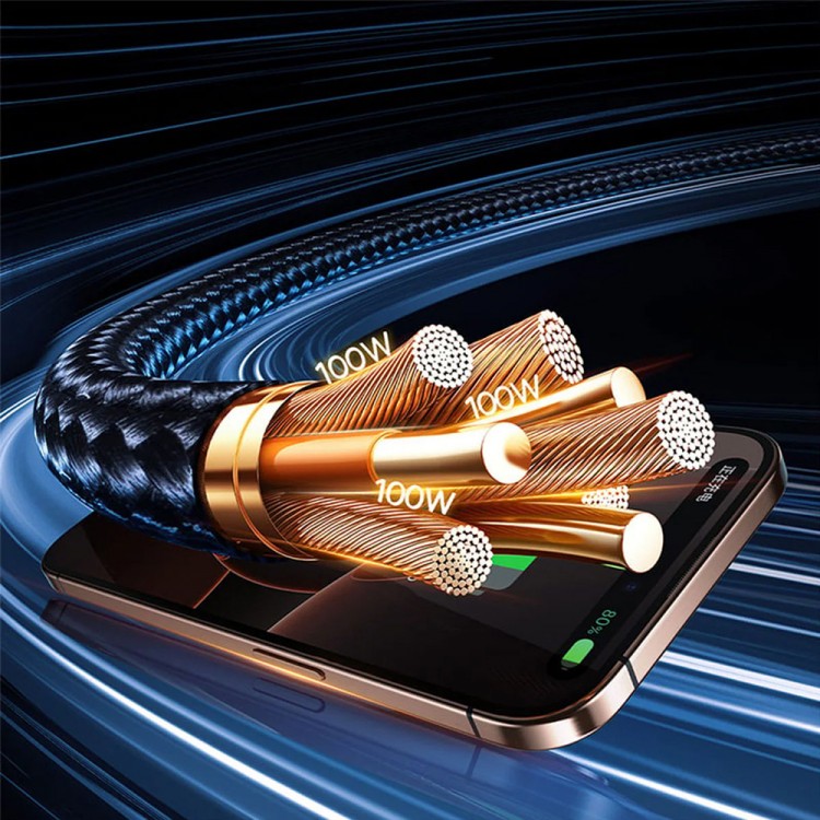 Baseus Data Καλώδιο 3σε1 Flash Series 3, USB-A/USB-C σε Lightning, 2x USB-C, 100W/5A , 1.5μ. - ΜΑΥΡΟ - P10377501111-00