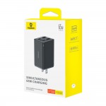 Baseus US Plug Wall Charger GaN6 Pro, 2x USB, 2x Type-C, 65W, Cable Type-C, 100W, 20V, 5A, 1m - ΜΑΥΡΟ - P10162702113-00