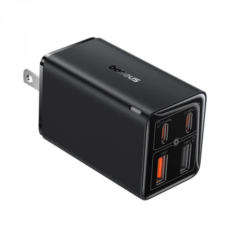 Baseus US Plug Wall Charger GaN6 Pro, 2x USB, 2x Type-C, 65W, Cable Type-C, 100W, 20V, 5A, 1m - ΜΑΥΡΟ - P10162702113-00