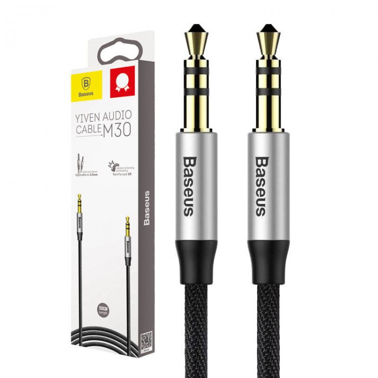 Baseus Καλώδιο Ήχου Yiven Mini Jack 3.5mm AUX, 1m - Μαύρο/Ασημί - CAM30-BS1