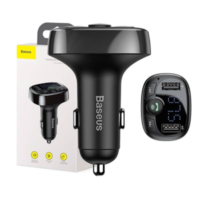 Baseus Αναμεταδ΄ότης FM Ραδιόφωνο, Bluetooth 2xUSB-A, MicroSD, φορτιστής αυτοκινήτου - Μαύρο - CCMT000001