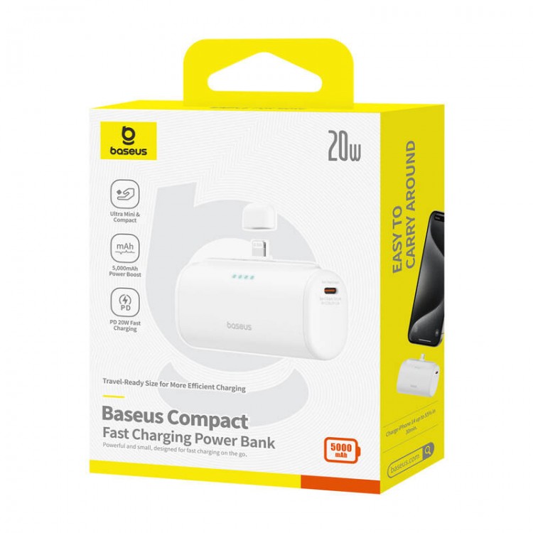 BASEUS Powerbank OS-Baseus Compact IP με Lightning υποδοχή , 5000mAh, 20W, MFi - ΛΕΥΚΟ - P10068307213-00