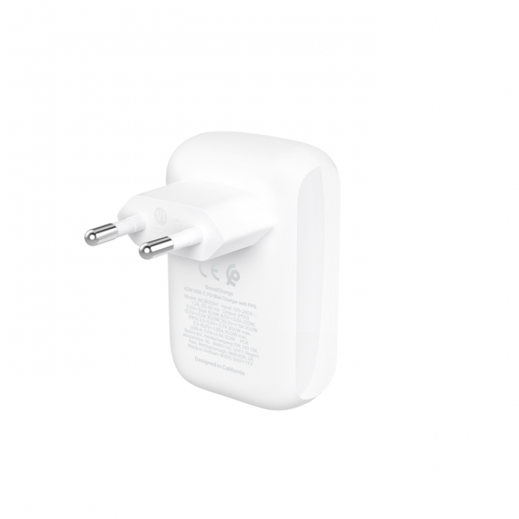 Belkin BoostCharge PD 3.0 Διπλός οικιακός φορτιστής τοίχου USB-C/USB-A με PPS 42W - Λευκό - WCB009VFWH
