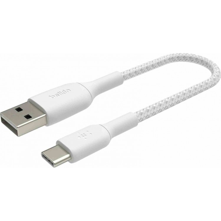 Belkin Καλώδιο Braided USB-A σε USB-C 15εκ. (0.15m) - Λευκό - CAB002bt0MWH