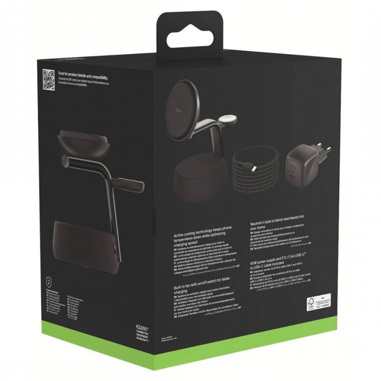 BELKIN UltraCharge Pro 25W Qi2 3-σε-1, MagSafe Σταθμός Ασ΄υρματης φόρτισης - ΜΑΥΡΟ - WIZ040kqCH