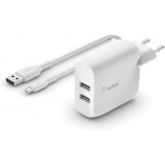 Belkin WCE002vf1MWH 2-port USB-A wall charger (24W) + USB-A / Micro-USB cableΛευκό