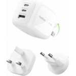  Belkin  3-θύρες 70W GaN, 2xUSB-C/1xUSB-A PD 3.1 Ταχυ-Φορτιστ΄ής με PPS/PD BoostCharge για APPLE iPhone, MacBook, iPad Pro, Samsung Galaxy, Pixel - ΛΕΥΚΟ - WCH018HQWH