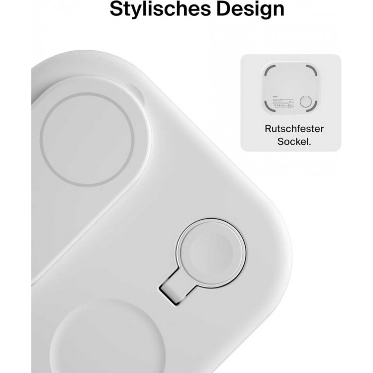  Belkin BoostCharge Inductive Qi2 3-in-1 15W MagSafe Foldable Charger with Stand for Apple iPhone, Apple Watch, AirPods with Power Supply - White - WIZ029VFWH