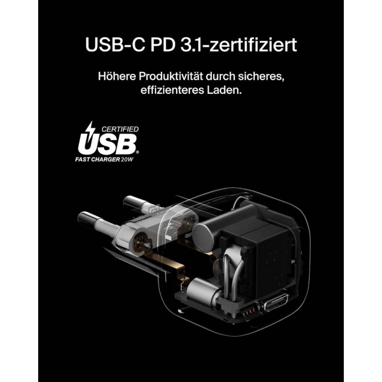 BELKIN 20W BoostCharge USB-C PD Οικιακός φορτιστής με PPS & 1μ. USB-C καλώδιο - ΛΕΥΚΟ - WCA009kq1MWH-B6