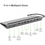 Belkin USB-C Hub, 11-in-1 MultiPort Adapter Dock with 4K HDMI, DisplayPort, VGA, and 100W for Charging, 3x USB A, Gigabit Ethernet, SD, MicroSD, 3.5mm Jack for Devices - INC004btSGY