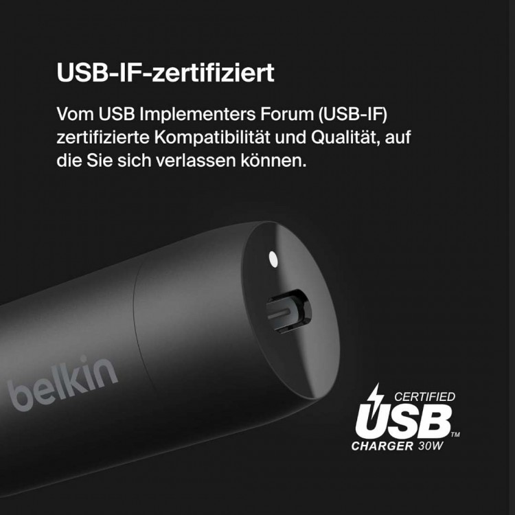  Belkin BoostCharge 30W Ταχυφορτιστής αυτοκινήτου, Compact με USB-C PPS Power Delivery, για Apple iPhone, Galaxy, iPad, Google Pixel - ΜΑΥΡΟ - CCA004btBK