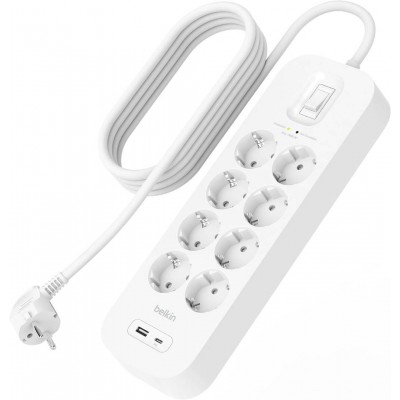 Belkin SRB003vf2M Surge Protector with USB-C® and USB-A Ports (8 Outlets with 1 USB-A & 1 USB-C)Λευκό