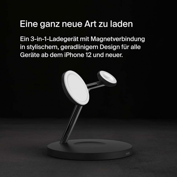 Belkin 3-in-1 Wireless Charger with MagSafe Black V2 - Μαύρο - WIZ017vfBK
