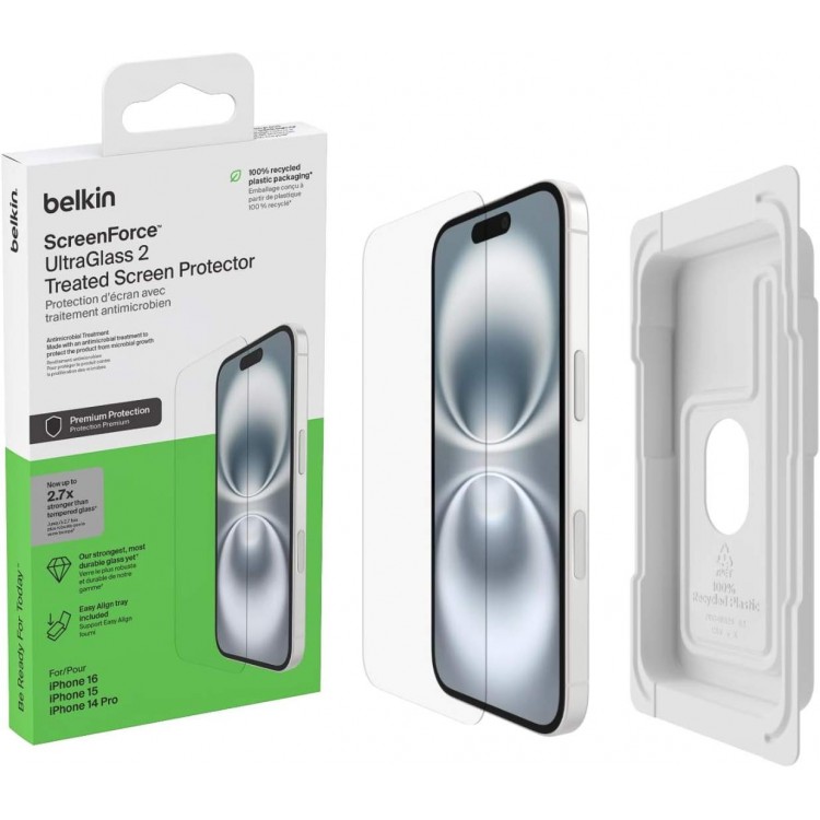 BELKIN SFGlass Anti-Microbial Screen Protection for iPhone 15 6.1 - OVA131zz