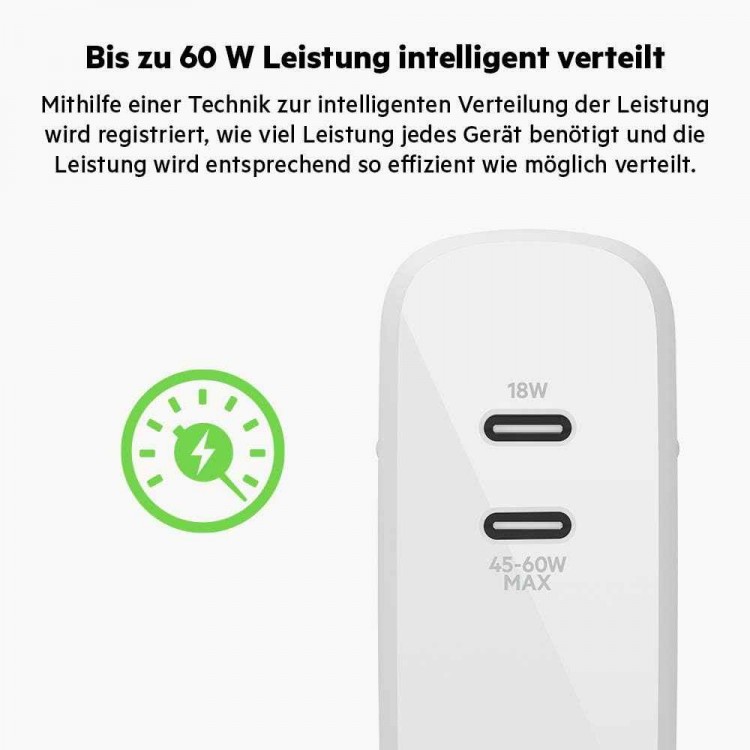 Belkin WCH003vfWH USB-C PD GaN dual-port charger (63 W)Λευκό