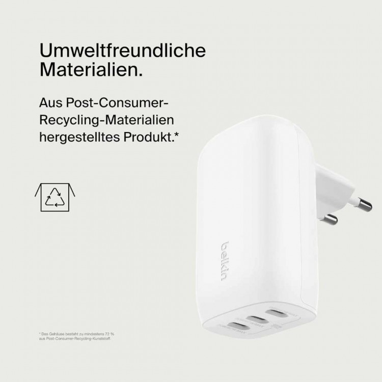  Belkin 67W Trio USB-C PD 3.1 Ταχυ-Φορτιστ΄ής με PPS BoostCharge , 3Xθύρες για APPLE iPhone 16/15 Series, MacBook Pro, AirPods, Galaxy - ΛΕΥΚΟ - WCC002VFWH