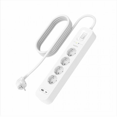 Belkin SRB001vf2M Surge Protector with USB-C® and USB-A Ports (4 Outlets with 1 USB-A & 1 USB-C)Λευκό