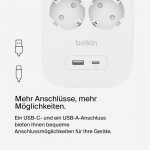 Belkin SRB002vf2M Surge Protector with USB-C® and USB-A Ports (6 Outlets with 1 USB-A & 1 USB-C)Λευκό