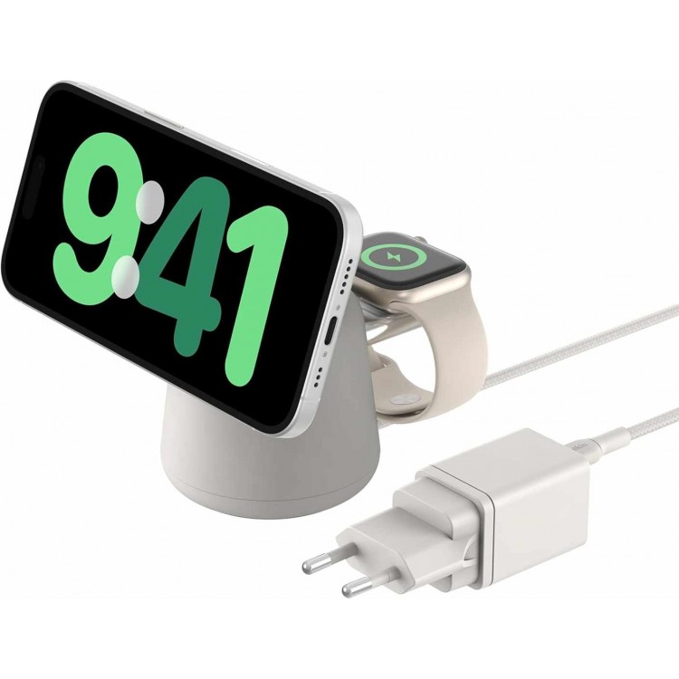 Belkin BOOST^CHARGE™ 2in1 Wireless Charging Stand with MagSafe 15w - Sand BEIGE - WIZ020vfH37