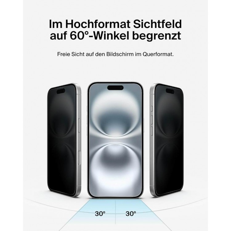 BELKIN ScreenForce Recycled Invisiglass TEMPERED GLASS Privacy Anti-Microbial Screen Protection for APPLE  iPhone 16/15/14 Pro - OVA167hq