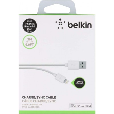 BELKIN καλώδιο MFI φόρτισης κ μεταφοράς δεδομένων Lightning σε USB, 2μ. - ΛΕΥΚΟ - F8J023bt2M-WHT