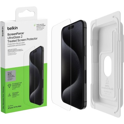 Belkin OVA134zz ScreenForce UltraGlass Anti-Microbial Screen Protection for iPhone 15 Pro Max