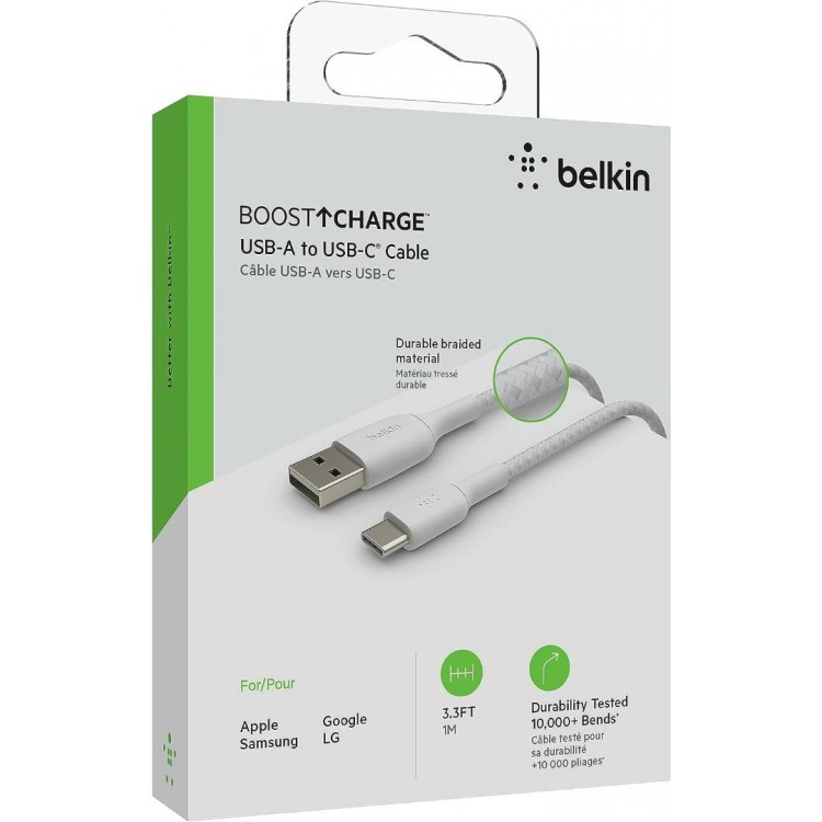 Belkin CAB002bt1MWH Braided USB-C to USB-A Cable (1m)Λευκό