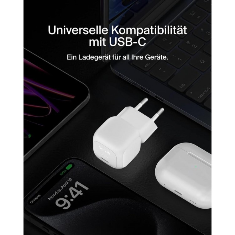 BELKIN 20W BoostCharge USB-C PD Οικιακός φορτιστής με PPS & 1μ. USB-C καλώδιο - ΛΕΥΚΟ - WCA009kq1MWH-B6