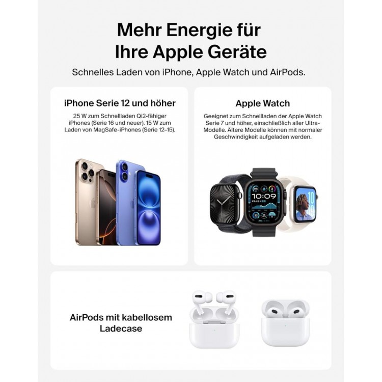 BELKIN UltraCharge Pro 25W Qi2 3-σε-1, MagSafe Σταθμός Ασ΄υρματης φόρτισης - ΜΑΥΡΟ - WIZ040kqCH