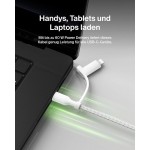 Belkin 2-σε-1 USB-C & Lightning Braided Καλώδιο γρήγορης φόρτισης για Apple iPhone, iPad, Samsung - ΛΕΥΚΟ - CAC003hq1.5MWH