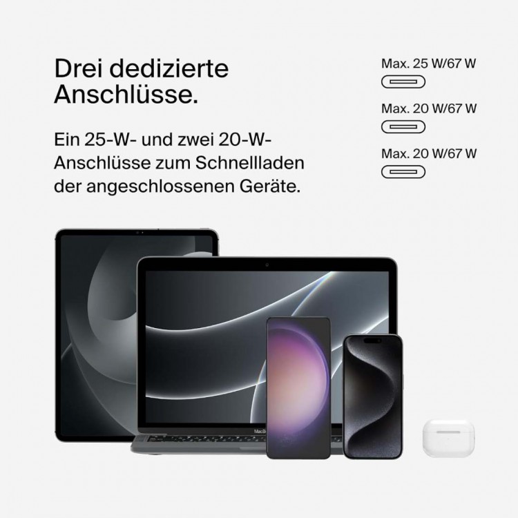  Belkin 67W Trio USB-C PD 3.1 Ταχυ-Φορτιστ΄ής με PPS BoostCharge , 3Xθύρες για APPLE iPhone 16/15 Series, MacBook Pro, AirPods, Galaxy - ΛΕΥΚΟ - WCC002VFWH