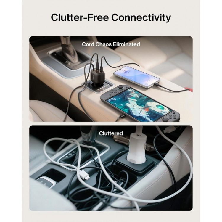 Belkin BOOSTCHARGE 75W USB-C Ταχυφορτιστής αυτοκινήτου με ανασυρόμενο 0.5m USB-C καλώδιο - ΜΑΥΡΟ - CCC001hqBK