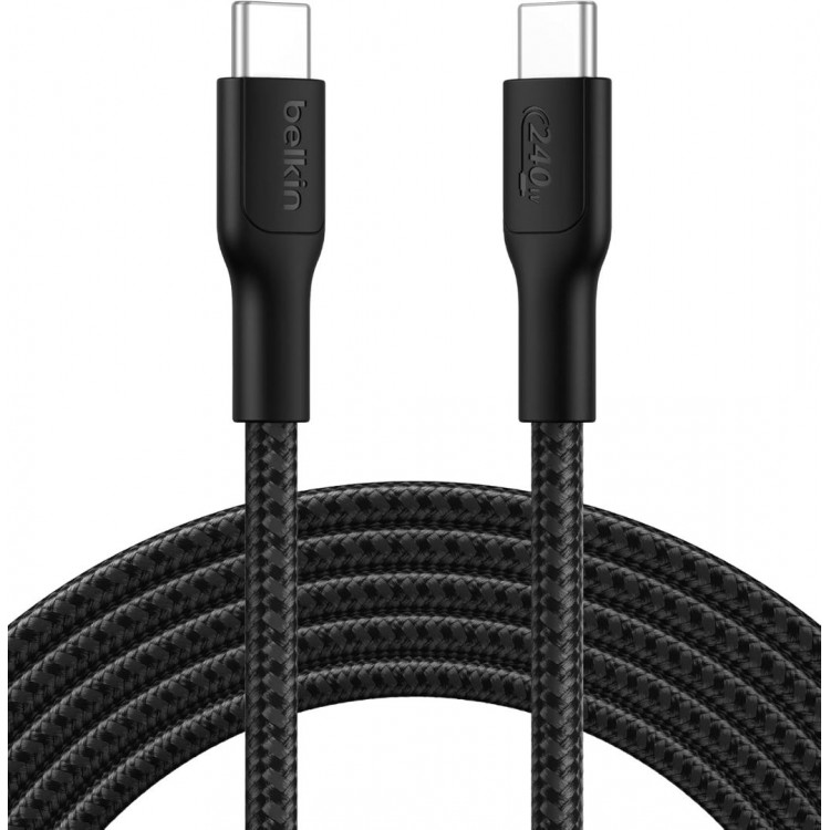 Belkin BOOST↑CHARGE™ PRO USB-C® σε USB-C Braided silicone Καλώδιο 240W, για APPLE iPhone 16, Galaxy S25, Pixel 9, MacBook, iPad Pro - Μαύρο - CAB025HQ3MBK