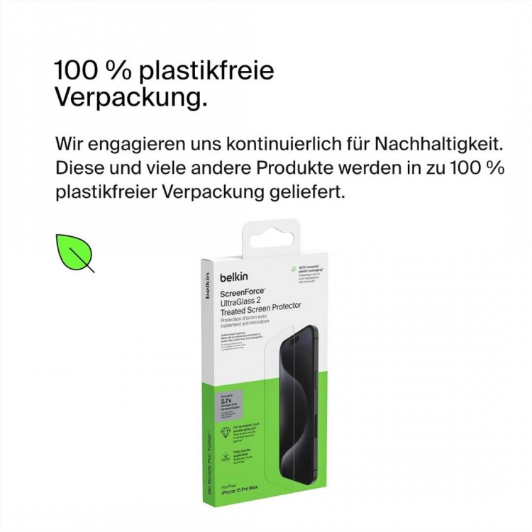 Belkin OVA134zz ScreenForce UltraGlass Anti-Microbial Screen Protection for iPhone 15 Pro Max
