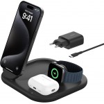 BELKIN BoostCharge Inductive Qi2 3-in-1 15W MagSafe Foldable Charger with Stand for Apple iPhone, Apple Watch, AirPods with Power Supply - ΜΑΥΡΟ - WIZ029VFBK