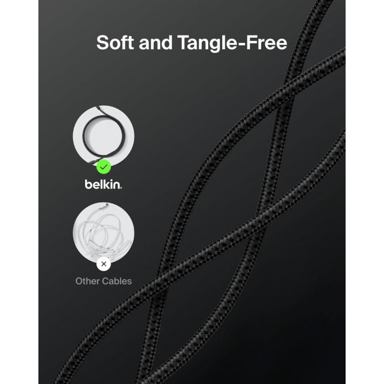 Belkin BOOST↑CHARGE™ PRO USB-C® σε USB-C Braided silicone Καλώδιο 240W, για APPLE iPhone 16, Galaxy S25, Pixel 9, MacBook, iPad Pro - Μαύρο - CAB025HQ3MBK