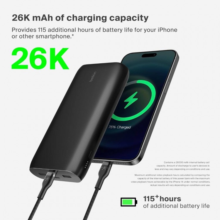 Belkin BOOSTCHARGE PD 32W PPS 4-Port Power Bank 26.000MAh - ΜΑΥΡΟ - BPB016btBK