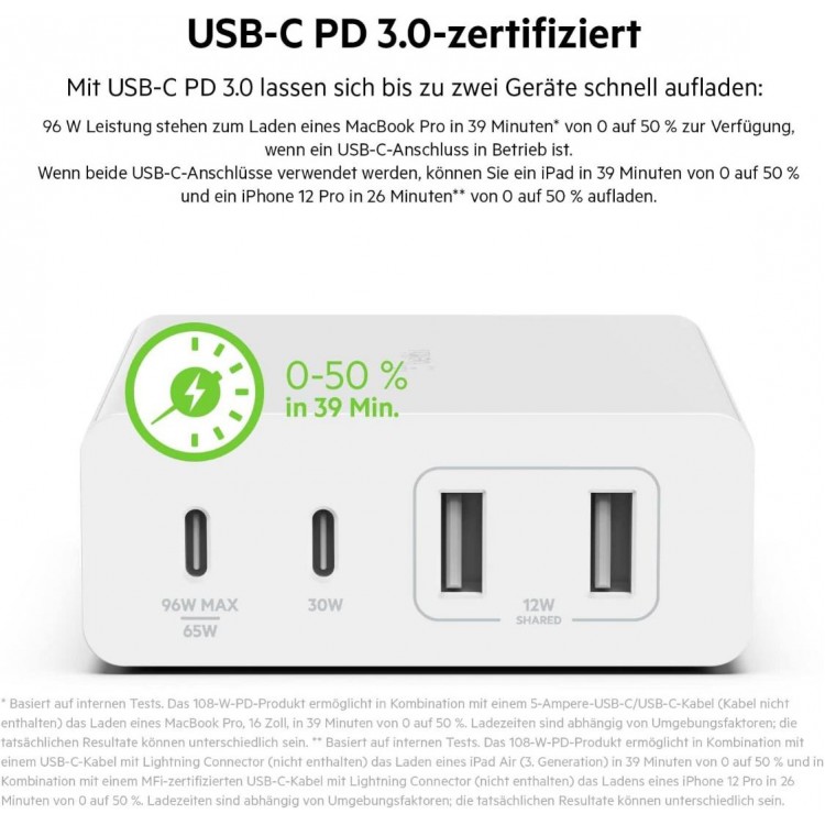 Belkin WCH010vfWH BOOST↑CHARGE™ PRO 4-Port GaN Charger 108WWhite